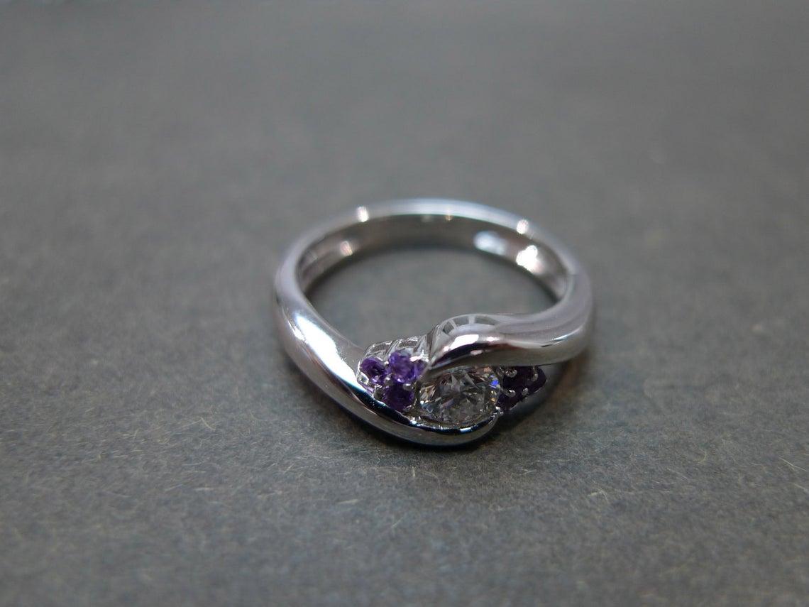 For Sale:  0.25ct Diamond and Amethyst Engagement Twist Tension Ring in 18K White Gold 4
