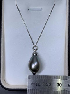 0.25ct Diamond Sapphire Tahitian Pearl Drop Chunky Necklace 18ct gold