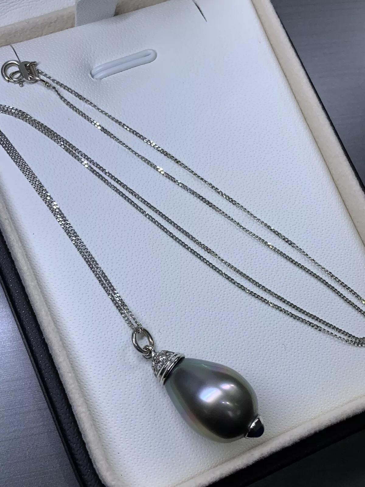 Collana Chunky con diamanti, zaffiri e perle di Tahiti da 0,25 carati in oro 18 carati in vendita 1