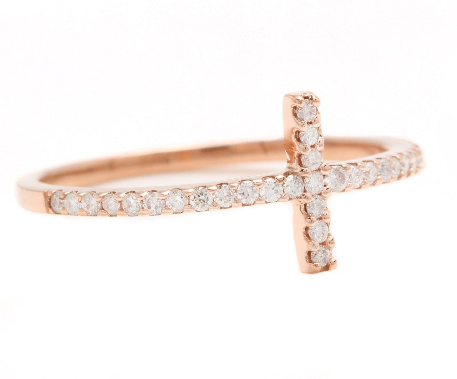 Fine 0.25 Carats Natural Diamond 14K Solid Rose Gold Cross Ring

Suggested Replacement Value: Approx. $1,400.00

Stamped: 14K

Total Natural Round Cut Diamonds Weight: Approx. 0.25 Carats (color G-H / Clarity SI1-SI2)

The width of the cross band