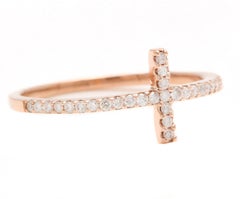 0.25ct Natural Diamond 14k Solid Rose Gold Cross Ring