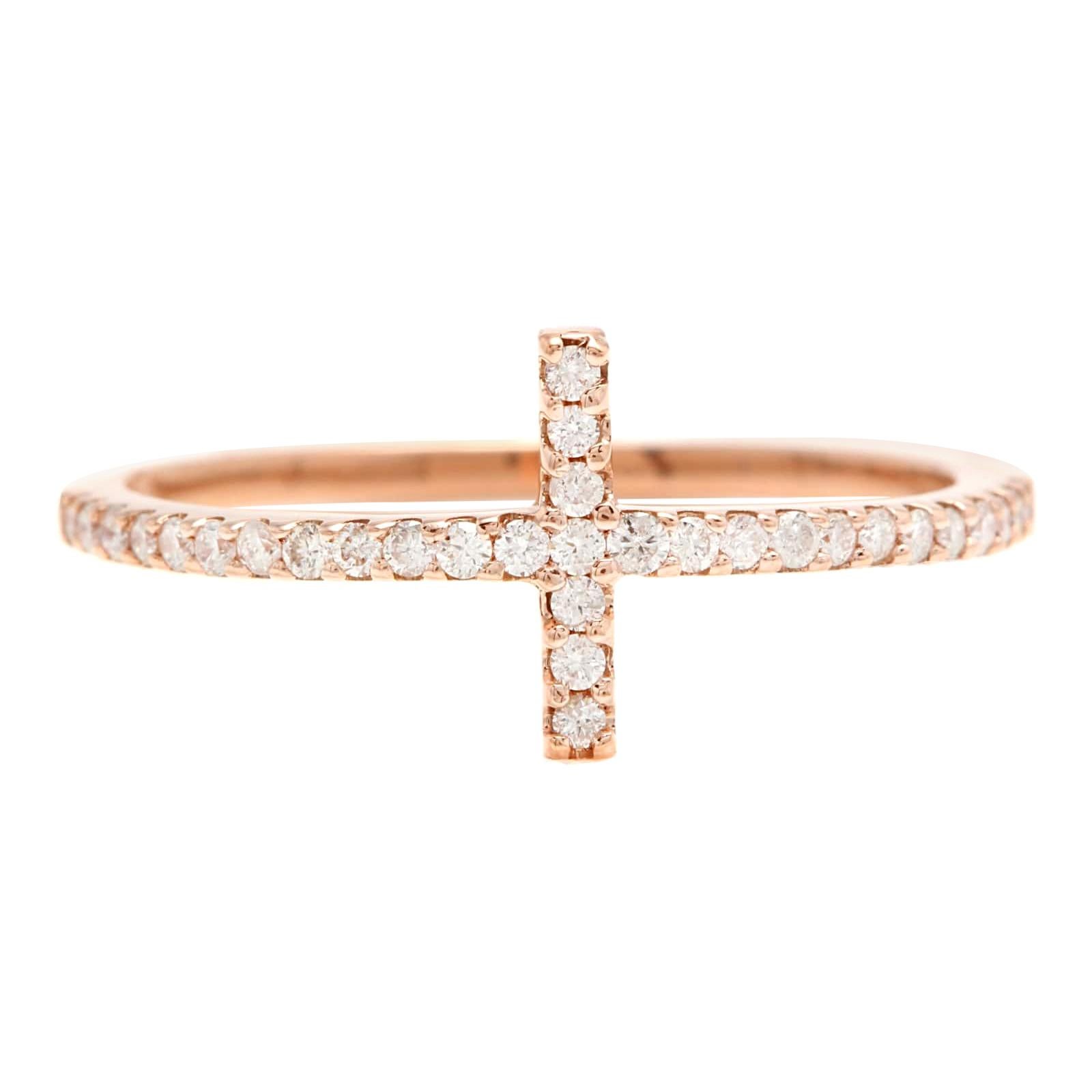 0.25ct Natural Diamond 14k Solid Rose Gold Cross Ring For Sale