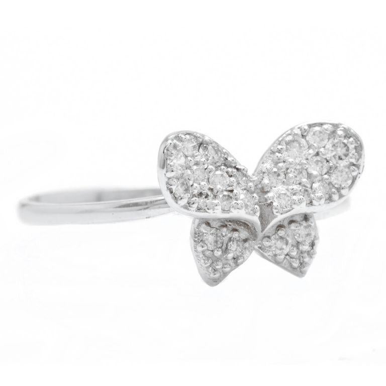Splendid 0.25 Carats Natural Diamond 14K Solid White Gold Butterfly Ring

Stamped: 14K

Total Natural Round Cut Diamonds Weight: Approx. 0.25 Carats (color G-H / Clarity SI1-SI2)

Top of the ring measures: Approx. 12.60 x 8.70mm

Item total weight: