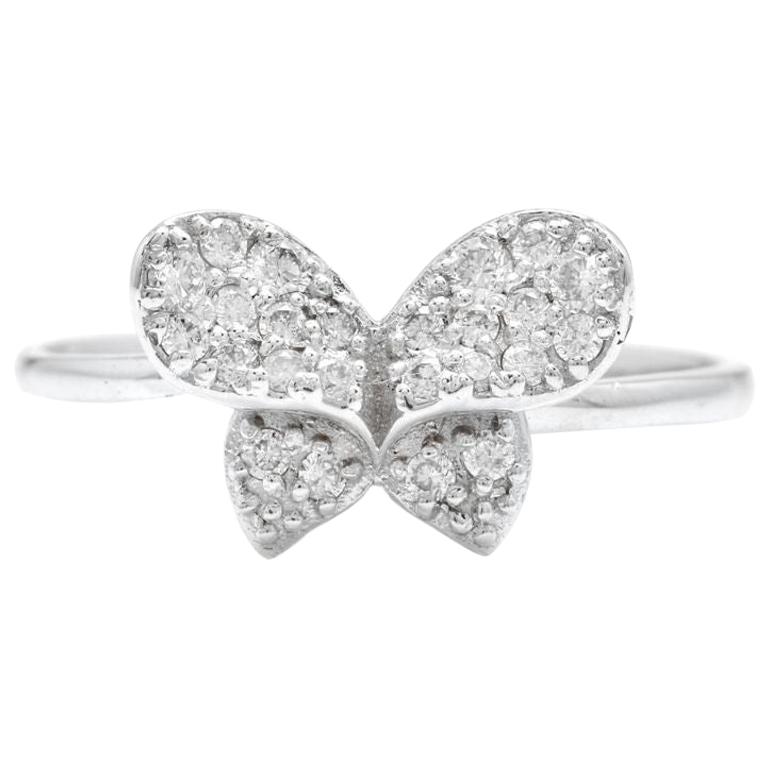 0.25 Carat Natural Diamond 14 Karat Solid White Gold Butterfly Ring For Sale