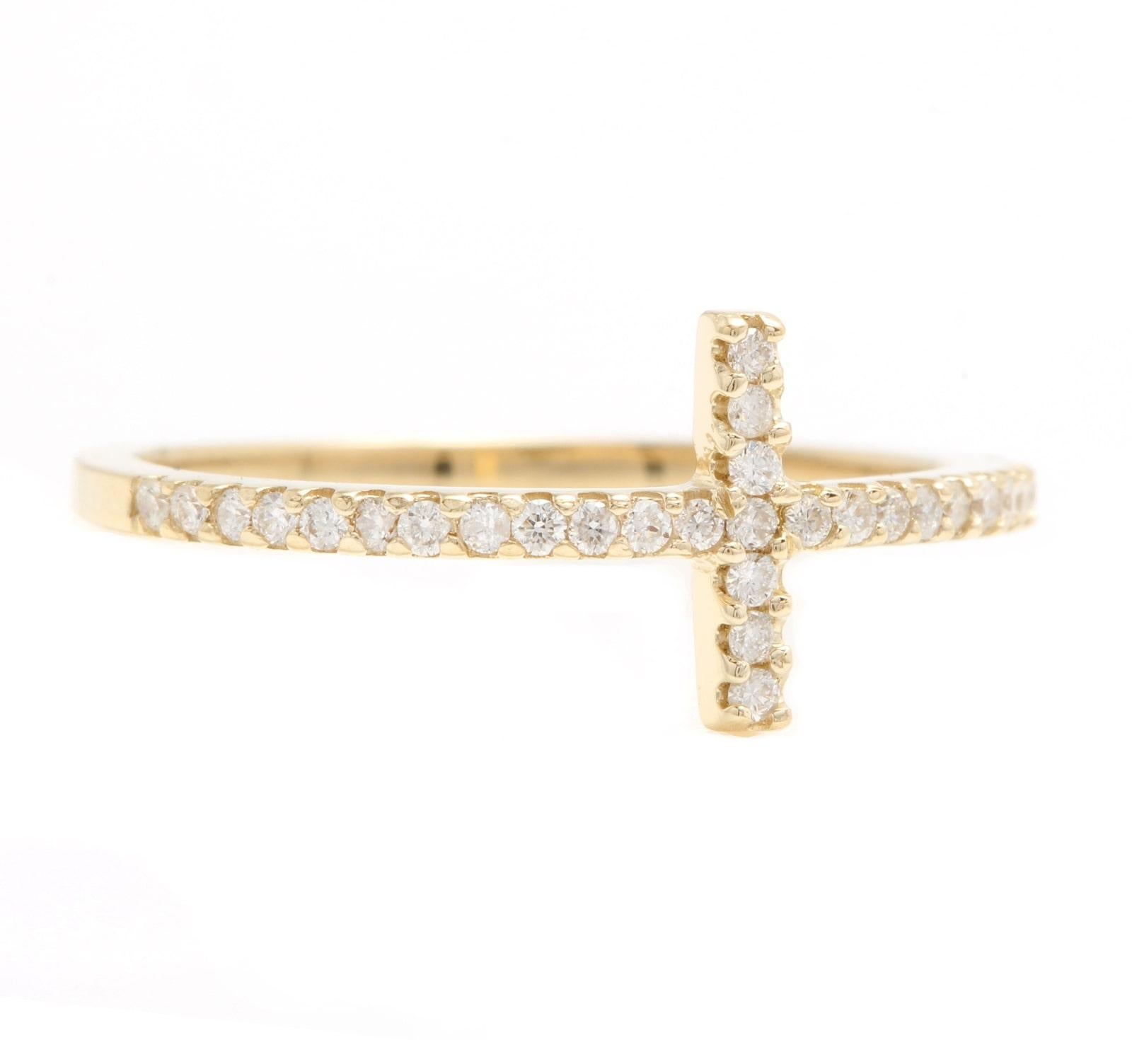 Fine 0.25 Carats Natural Diamond 14K Solid Yellow Gold Cross Ring

Suggested Replacement Value: Approx. $1,400.00

Stamped: 14K

Total Natural Round Cut Diamonds Weight: Approx. 0.25 Carats (color G-H / Clarity SI1-SI2)

The width of the cross band