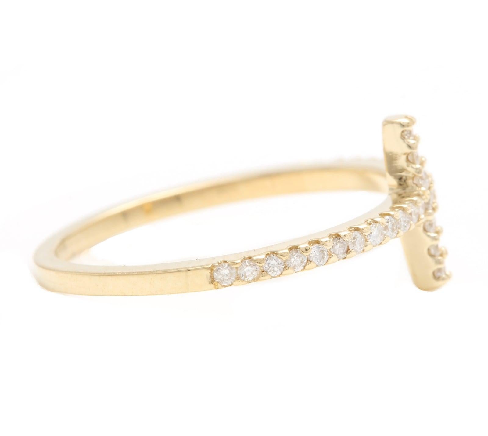 Round Cut 0.25ct Natural Diamond 14k Solid Yellow Gold Cross Ring For Sale