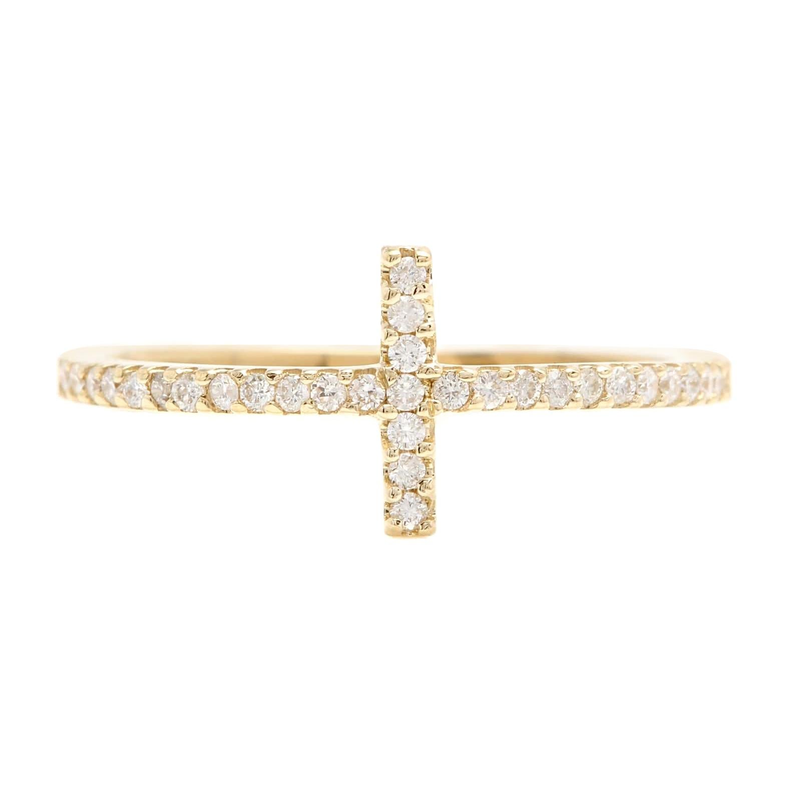 0.25ct Natural Diamond 14k Solid Yellow Gold Cross Ring For Sale