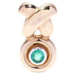 0.25ct Round Bezel Emerald X Slide Pendant, 14K Yellow Gold, Small Emerald Pend.