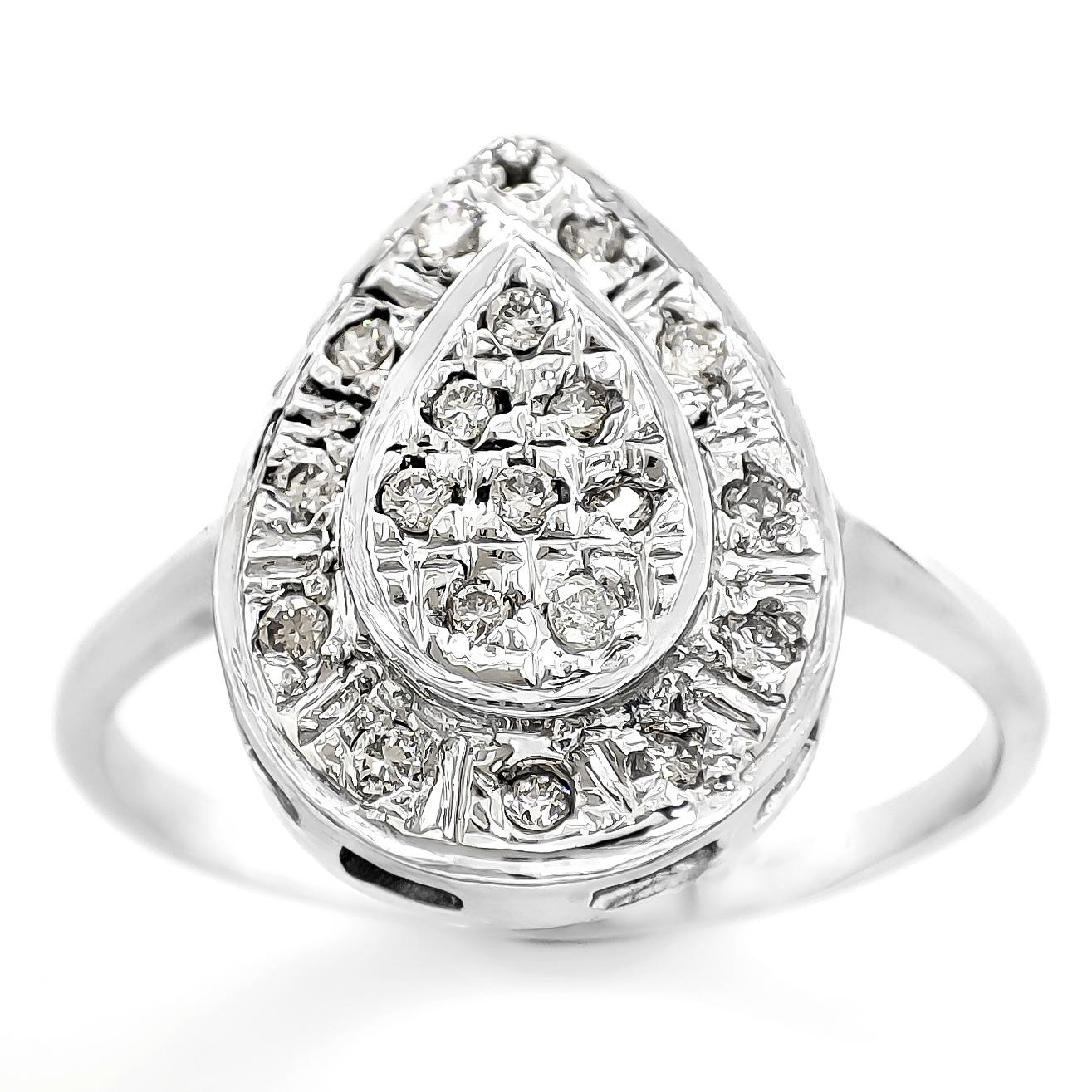 Art Deco 0.25CT Round Diamond Pear Ring 14K White Gold  For Sale