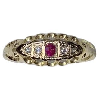 0,25ct Rubin und Diamant antiker Verlobungsring 18k Gelbgold
