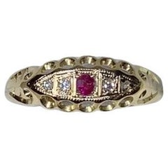 0,25ct Rubin und Diamant antiker Verlobungsring 18k Gelbgold