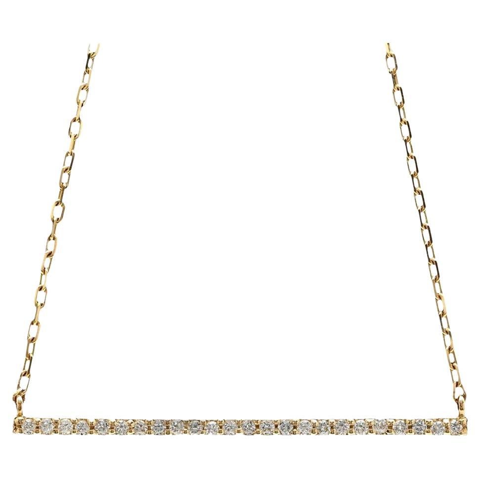 0.25ct Stunning 14k Solid Diamond Yellow Gold Bar Necklace For Sale