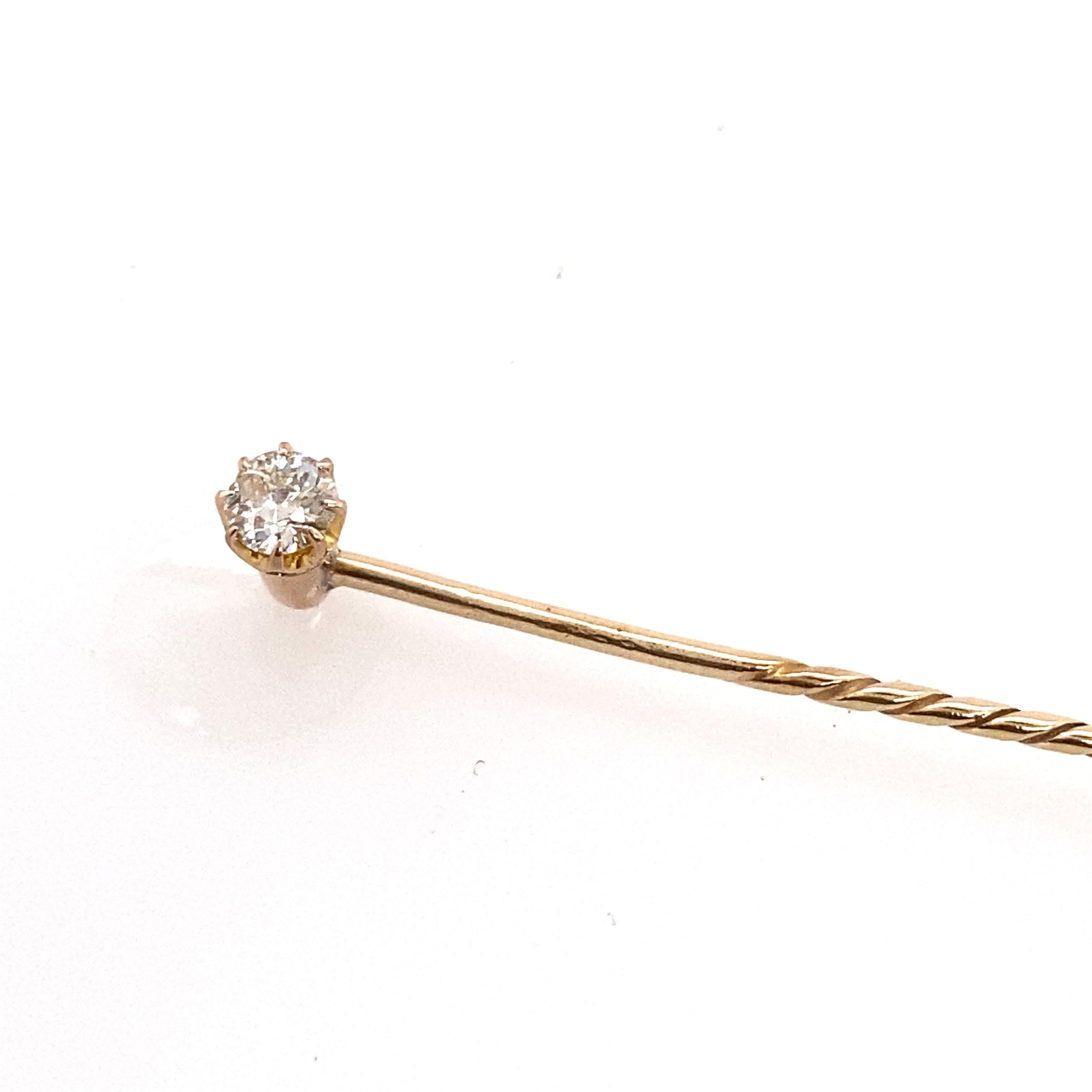 0.25ct Victorian Cut Diamond Antique Stick Pin in 18ct Yellow & Rose Gold In Excellent Condition In London, GB