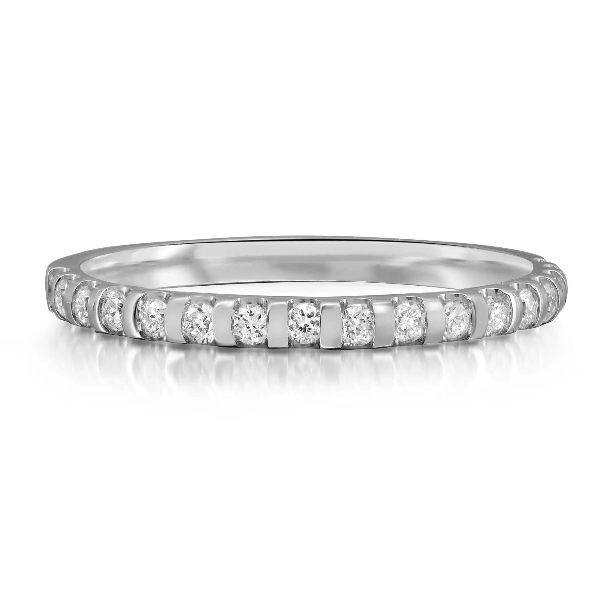 0.25cttw Bar Set Round Cut Diamond Wedding Band Ring 14k White Gold For Sale