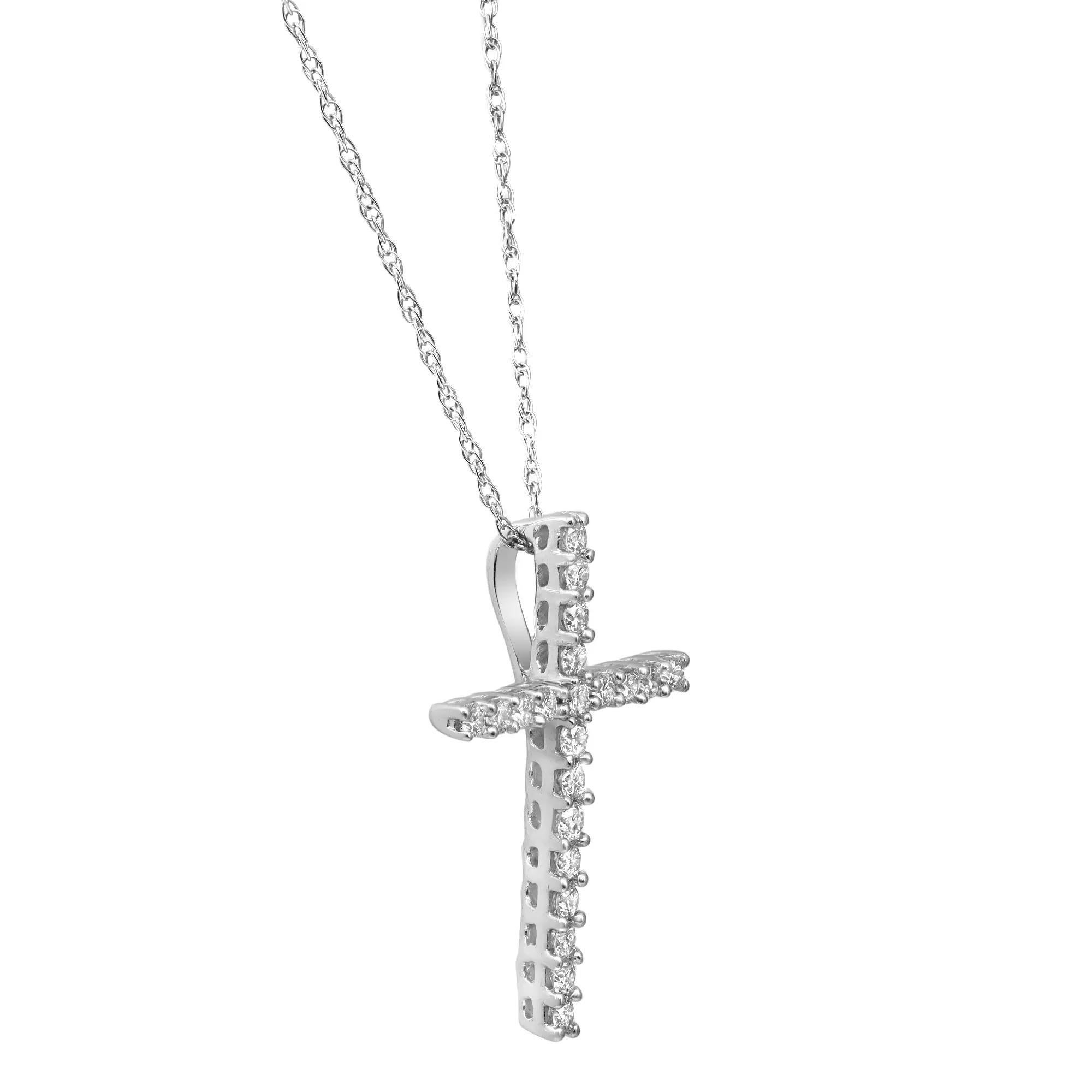 Modern 0.25cttw Round Cut Diamond Cross Pendant Necklace 14k White Gold For Sale