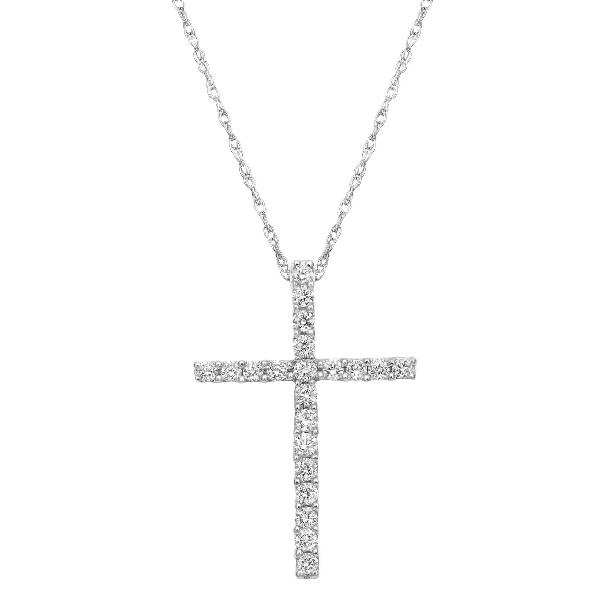 Collier croix en or blanc 14k avec pendentif en diamant rond 0,25cttw