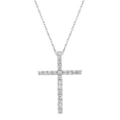 Collier croix en or blanc 14k avec pendentif en diamant rond 0,25cttw