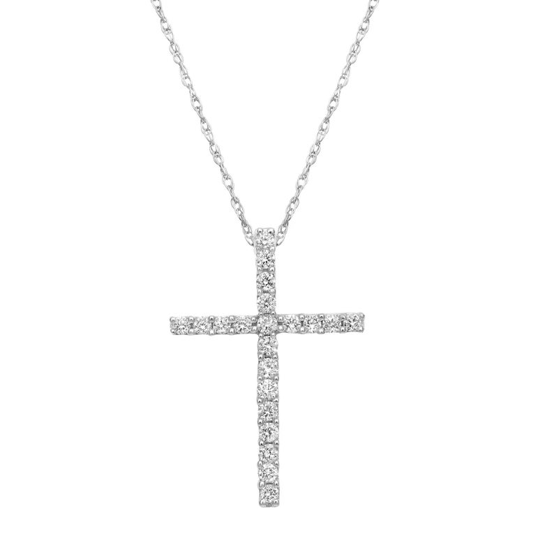 0.25cttw Round Cut Diamond Cross Pendant Necklace 14k White Gold For