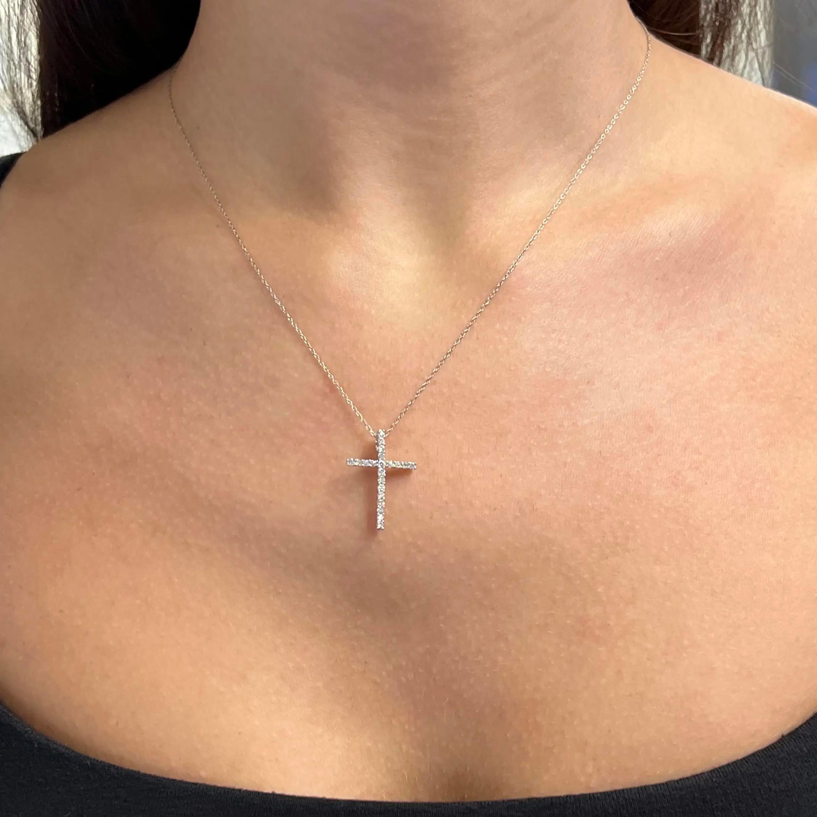 0.25cttw Round Cut Diamond Cross Pendant Necklace 14k White Gold For Sale 1