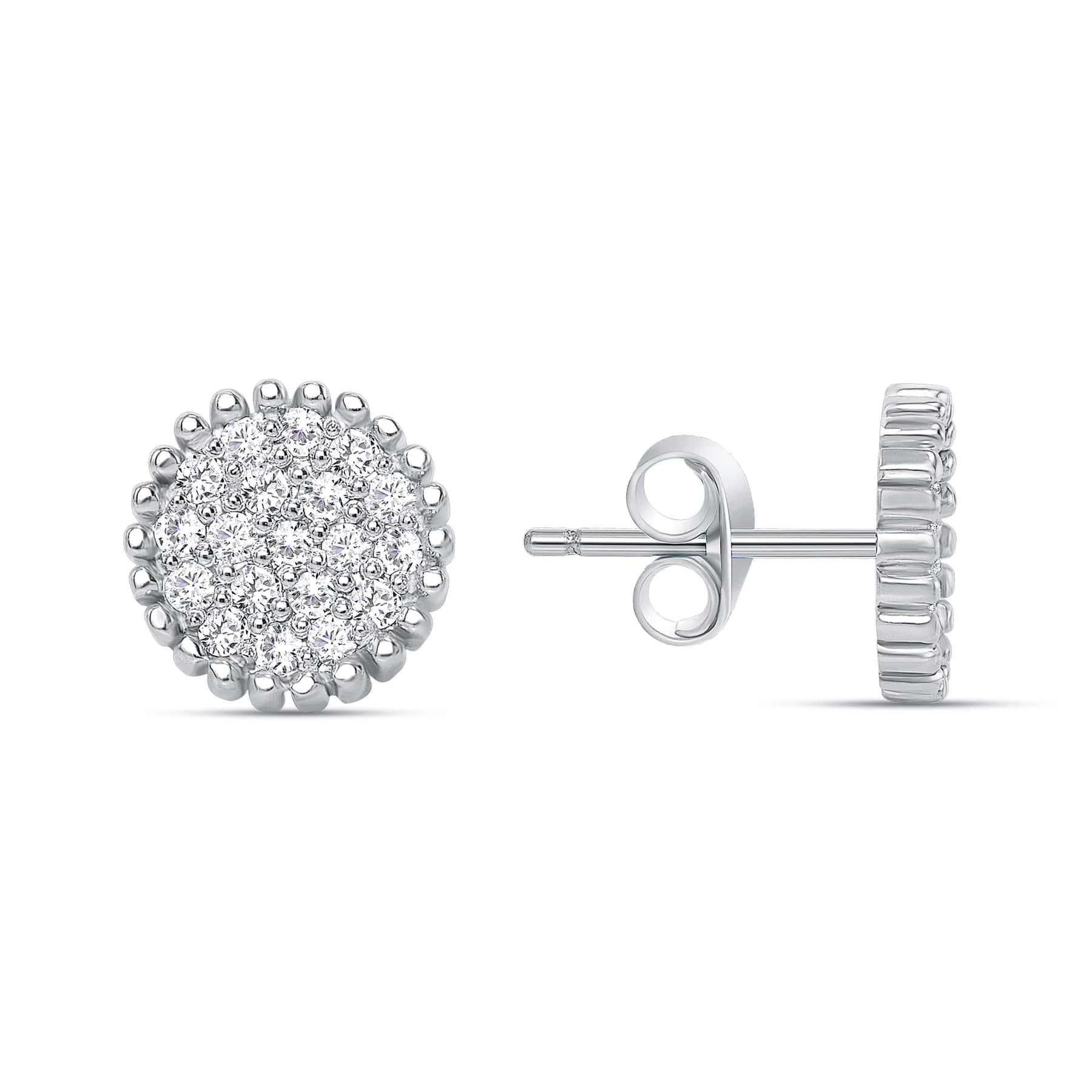 Moderne Boucles d'oreilles en or 14K avec diamants ronds en forme de grappe en vente