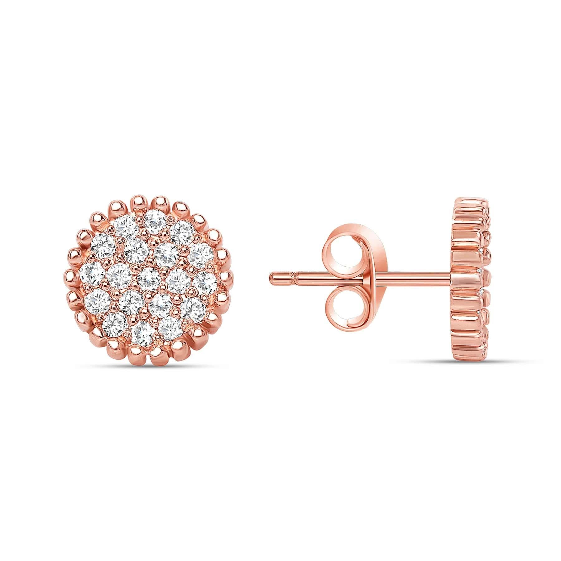 Taille ronde Boucles d'oreilles en or 14K avec diamants ronds en forme de grappe en vente