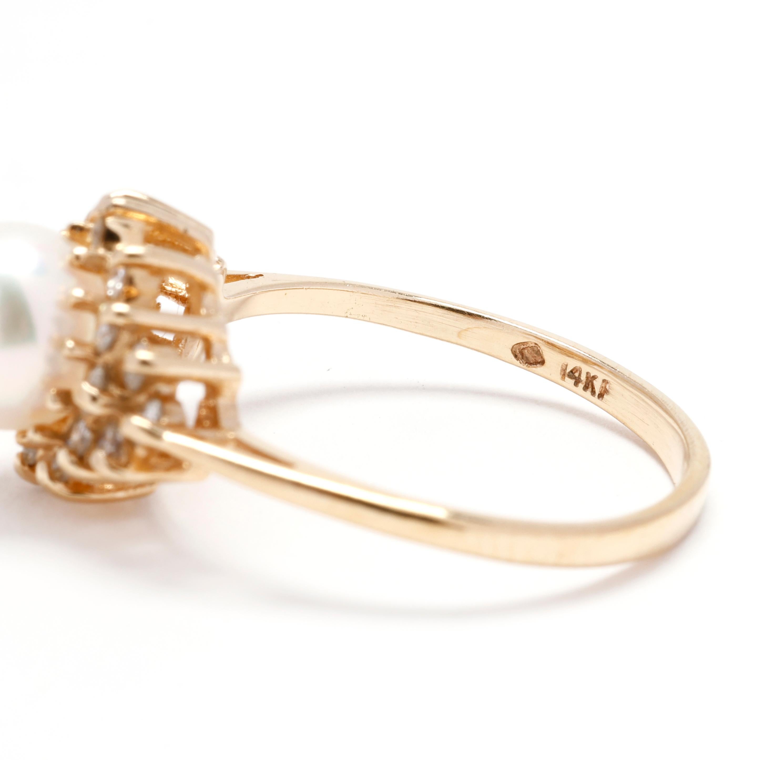  0.25 Karat Diamant- und Perlen-Cluster-Ring, 14k Gelbgold, Ring Größe 5,5 im Angebot 1