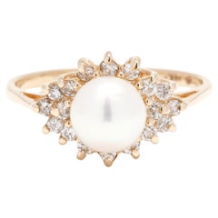  0.25ctw Diamond and Pearl Cluster Ring, 14k Yellow Gold, Ring Size 5.5