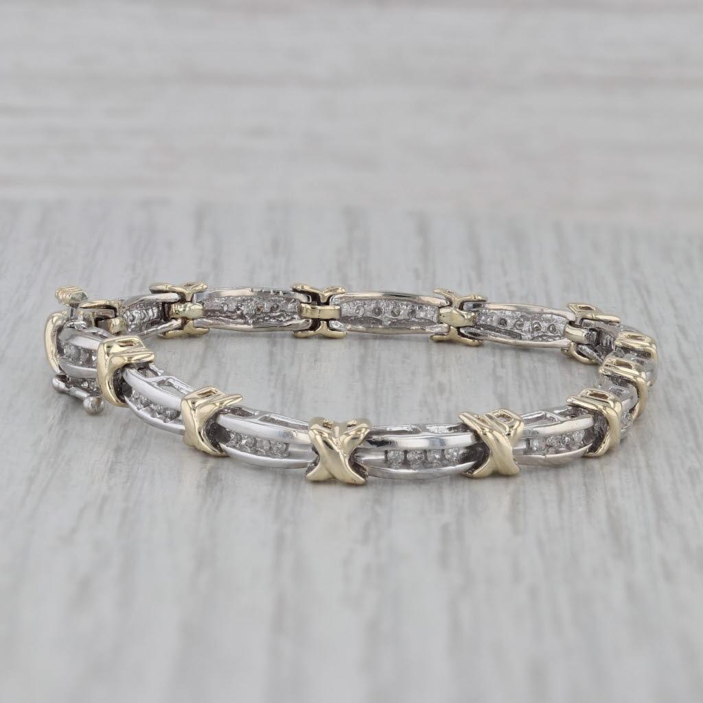 0,25ctw Diamant Bar X Link Tennis Armband 10k Weißes Gelbgold Klein 6