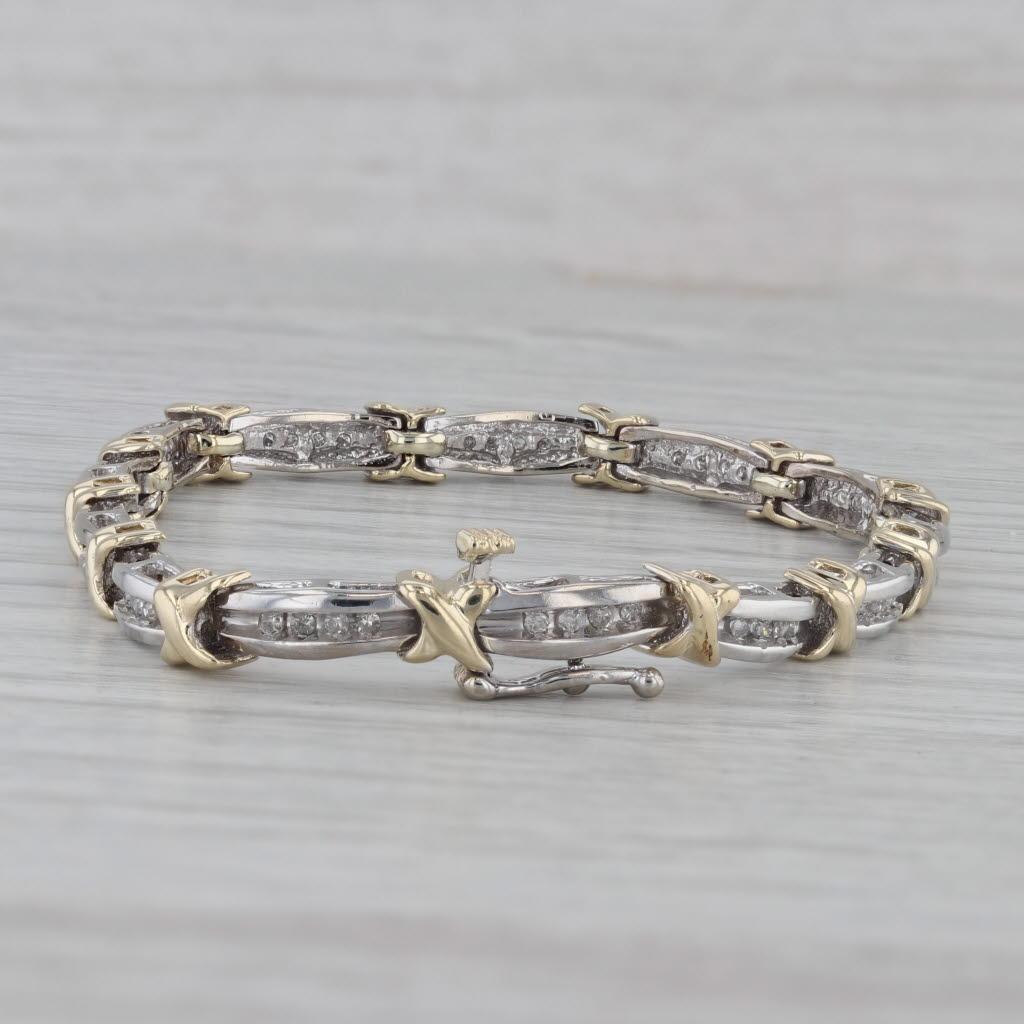 0,25ctw Diamant Bar X Link Tennis Armband 10k Weißes Gelbgold Klein 6