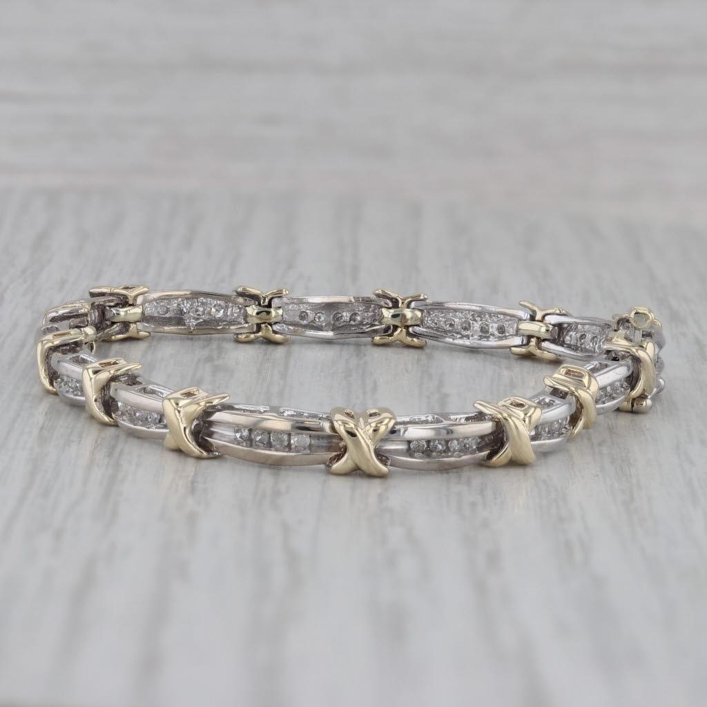 0,25ctw Diamant Bar X Link Tennis Armband 10k Weißes Gelbgold Klein 6