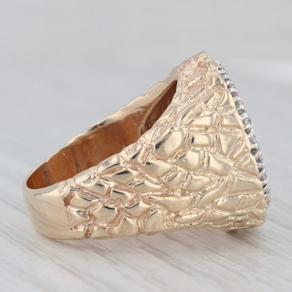 Women's or Men's 0.25ctw Diamond Bezel 1945 Dos Pesos Coin Ring 900 14k Gold Hammered For Sale