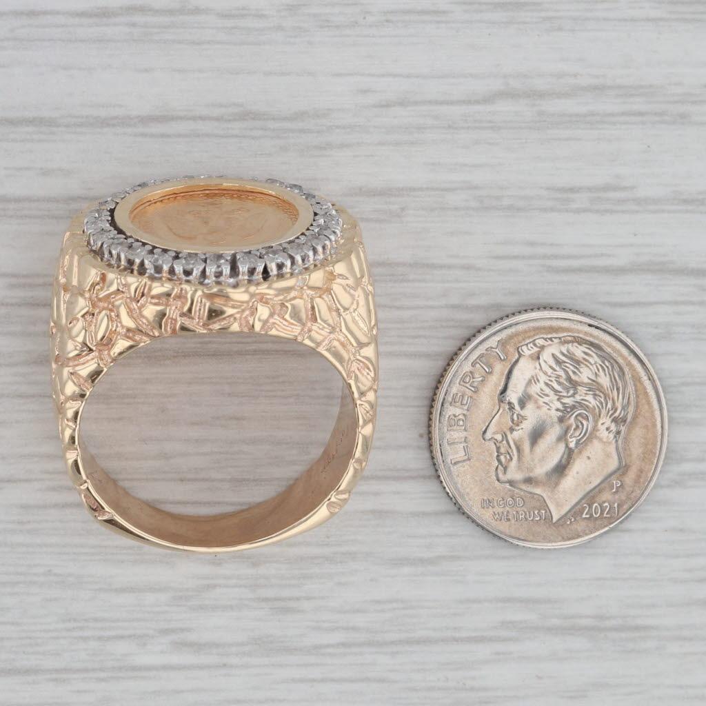 0.25ctw Diamond Bezel 1945 Dos Pesos Coin Ring 900 14k Gold Hammered For Sale 3