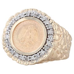 0.25ctw Diamond Bezel 1945 Dos Pesos Coin Ring 900 14k Gold Hammered