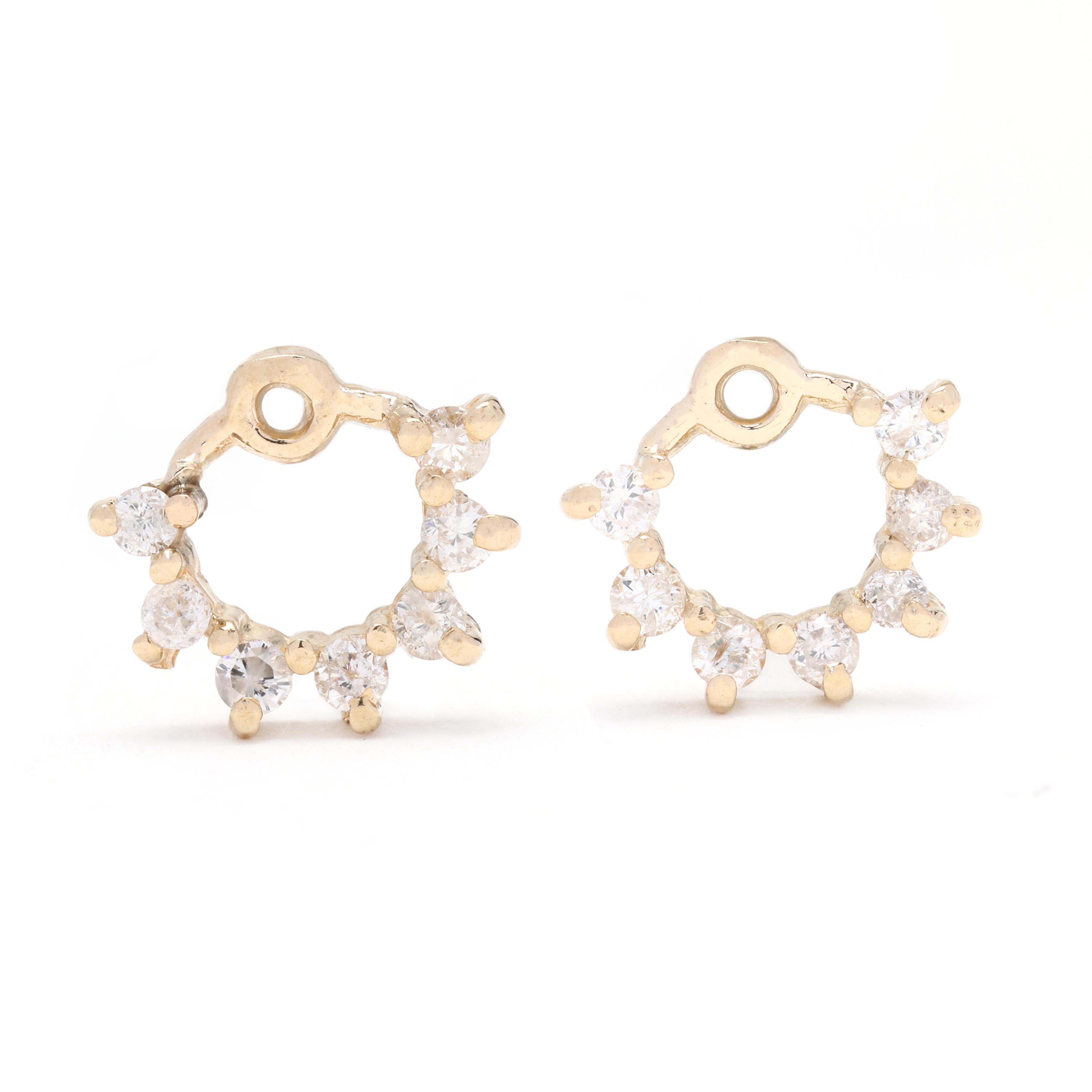 Boucles d'oreilles en or jaune 14 carats avec diamants 0,25 carat, longueur 9,6 mm, style fleur Bon état - En vente à McLeansville, NC