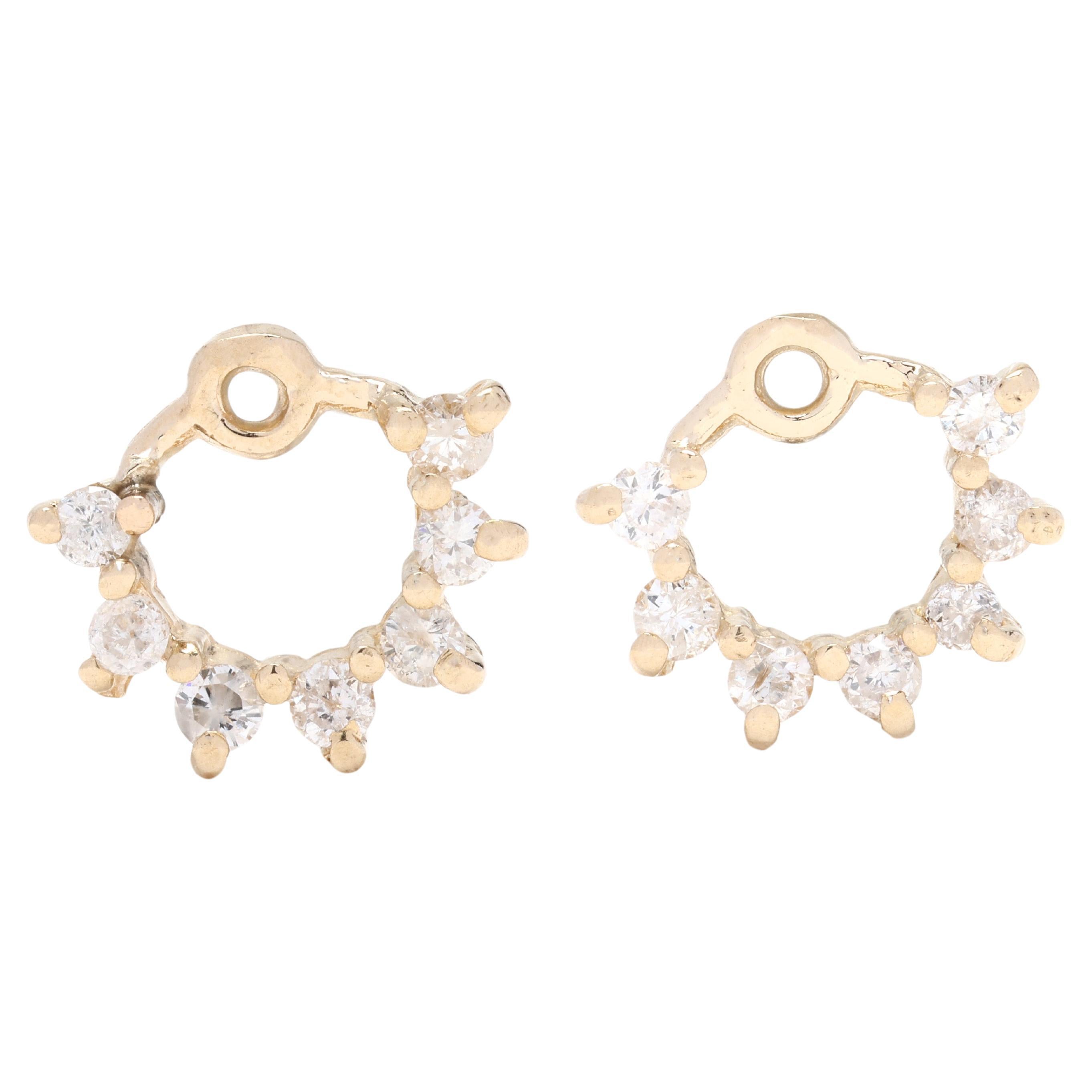 0.25ctw Diamond Earring Jackets, Length 9.6mm, Flower Style, 14k Yellow Gold For Sale