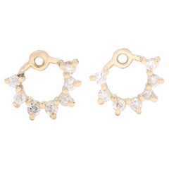 Boucles d'oreilles en or jaune 14 carats avec diamants 0,25 carat, longueur 9,6 mm, style fleur