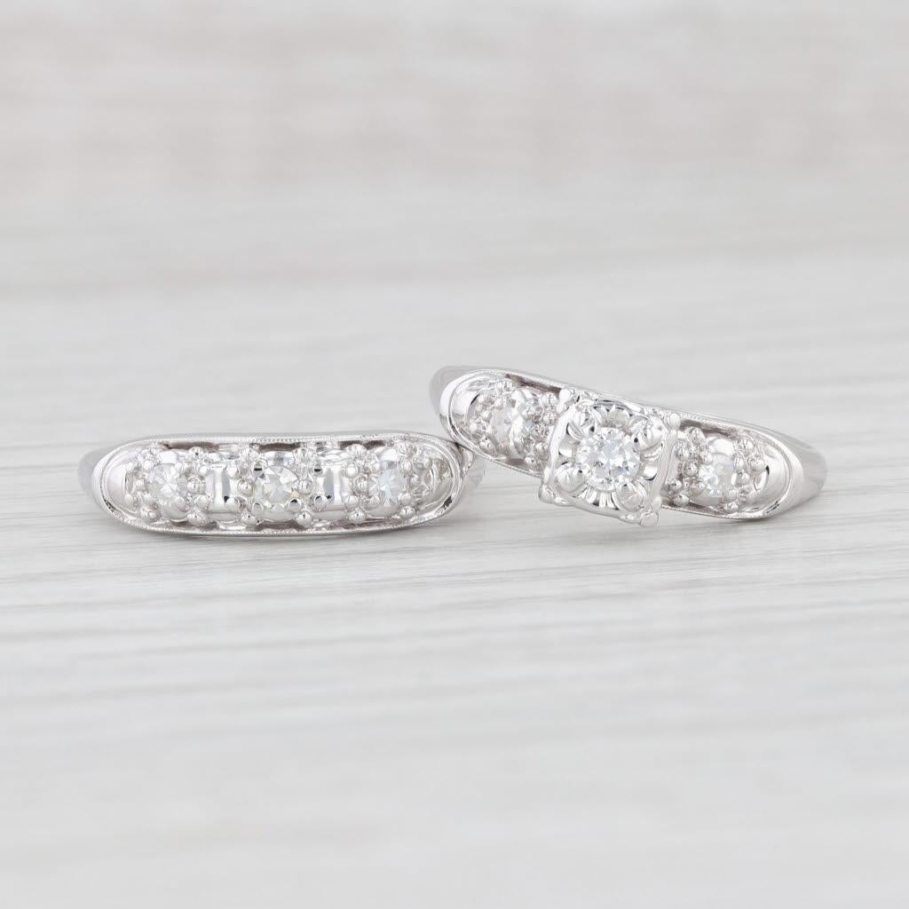 Round Cut 0.25ctw Diamond Engagement Ring Wedding Band Bridal Set 14k Gold Size 6-6.5 For Sale