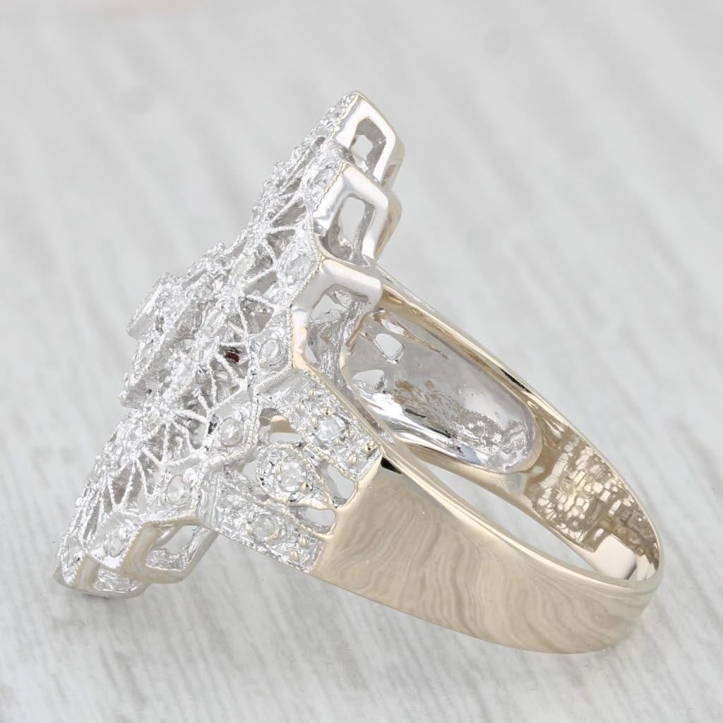 0.25ctw Diamond Filigree Ring 18k Gold Size 7.5 Cocktail For Sale 1