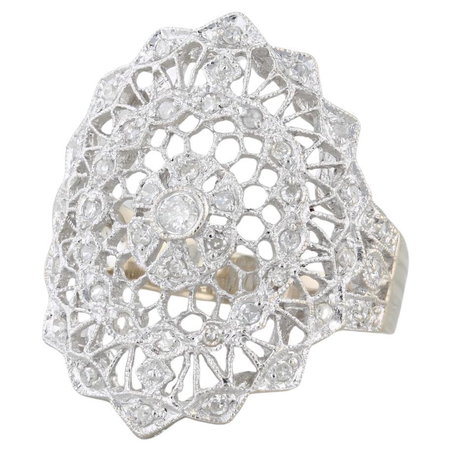 0.25ctw Diamond Filigree Ring 18k Gold Size 7.5 Cocktail For Sale