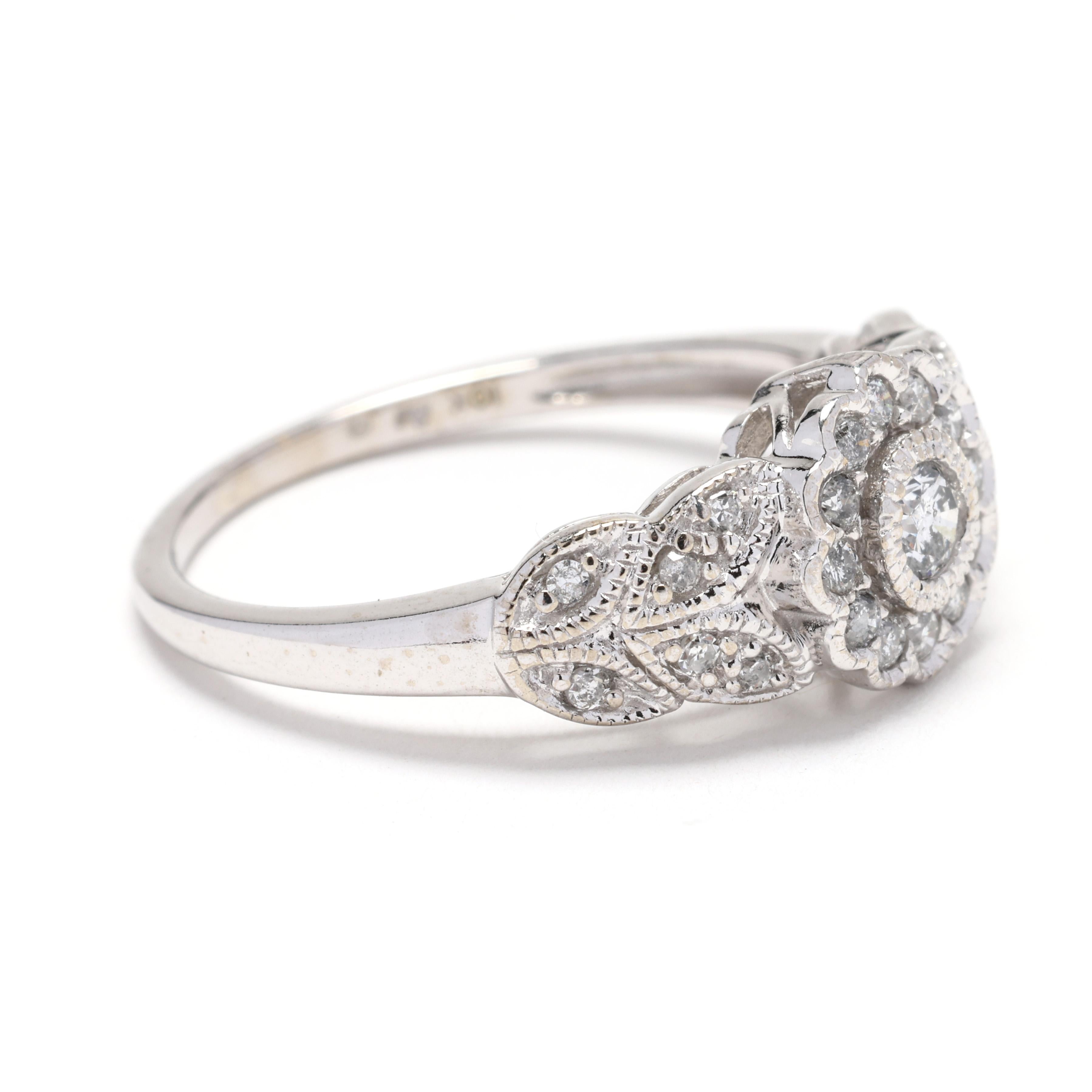 Add a touch of elegance and charm to your jewelry collection with this stunning 0.25ctw diamond scalloped flower ring, crafted in 10k white gold. Featuring a delicate floral design with sparkling diamonds, this ring radiates timeless beauty, making