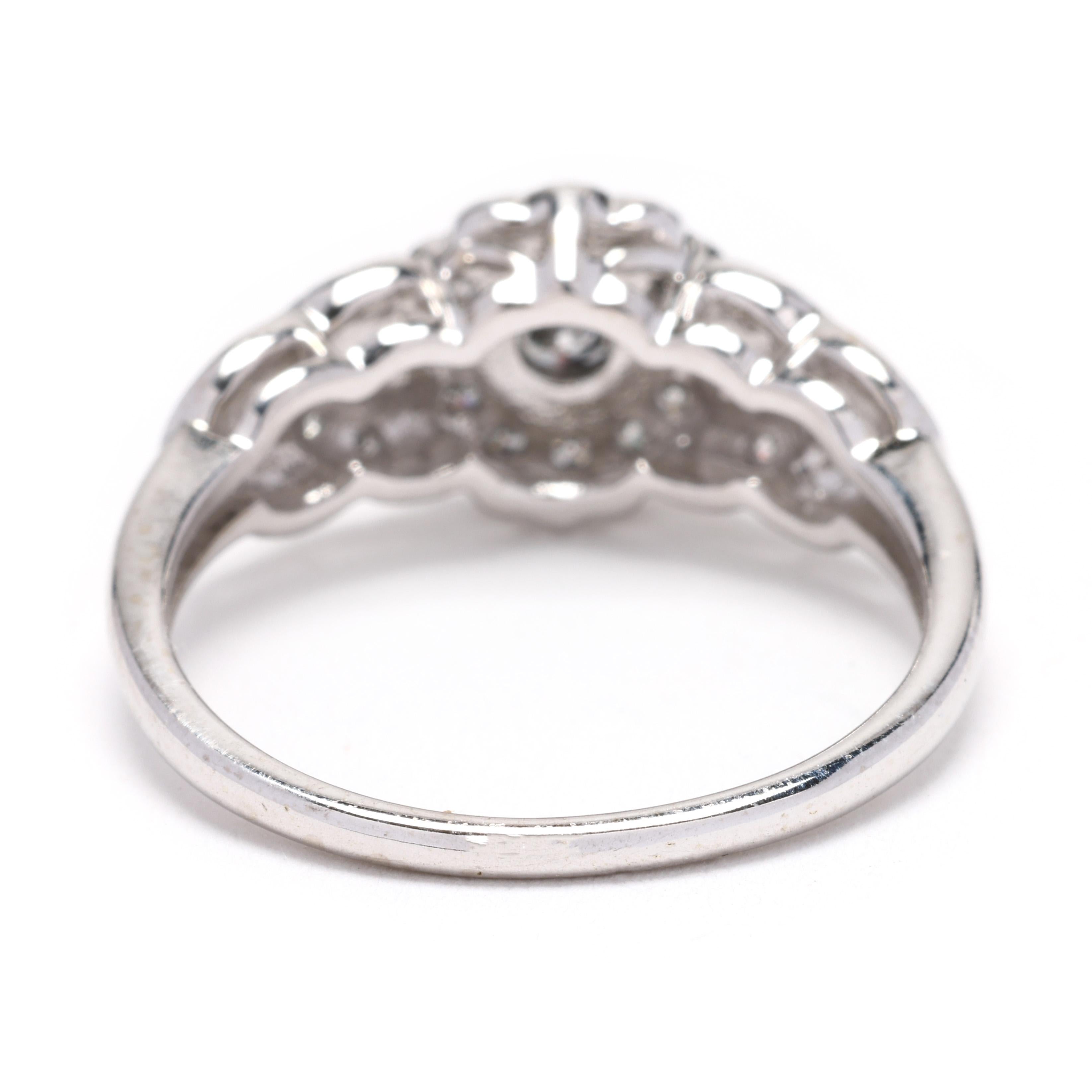 Round Cut 0.25ctw Diamond Scalloped Flower Ring, 10k White Gold, Ring Size 7
