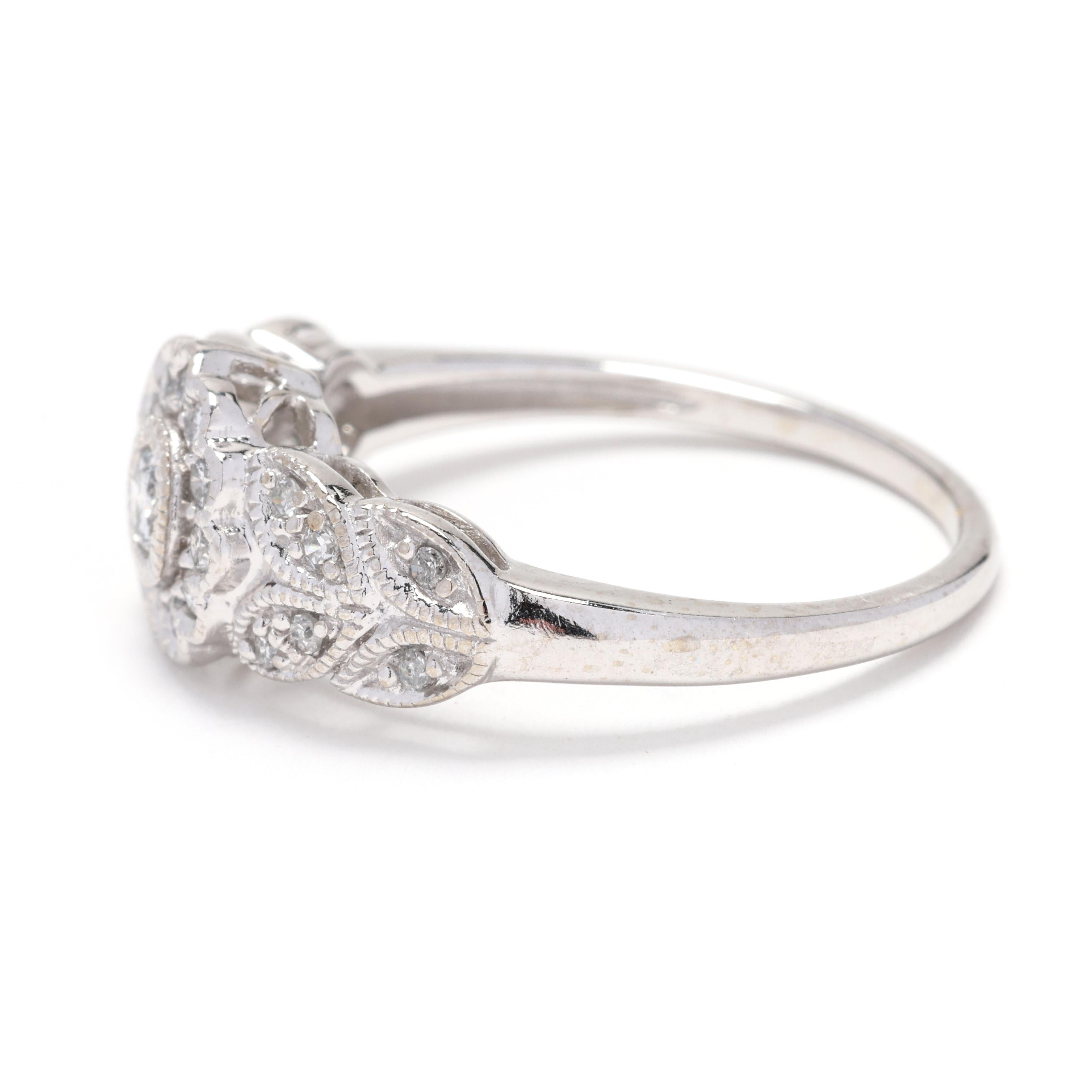 0.25ctw Diamond Scalloped Flower Ring, 10k White Gold, Ring Size 7 In Good Condition In McLeansville, NC
