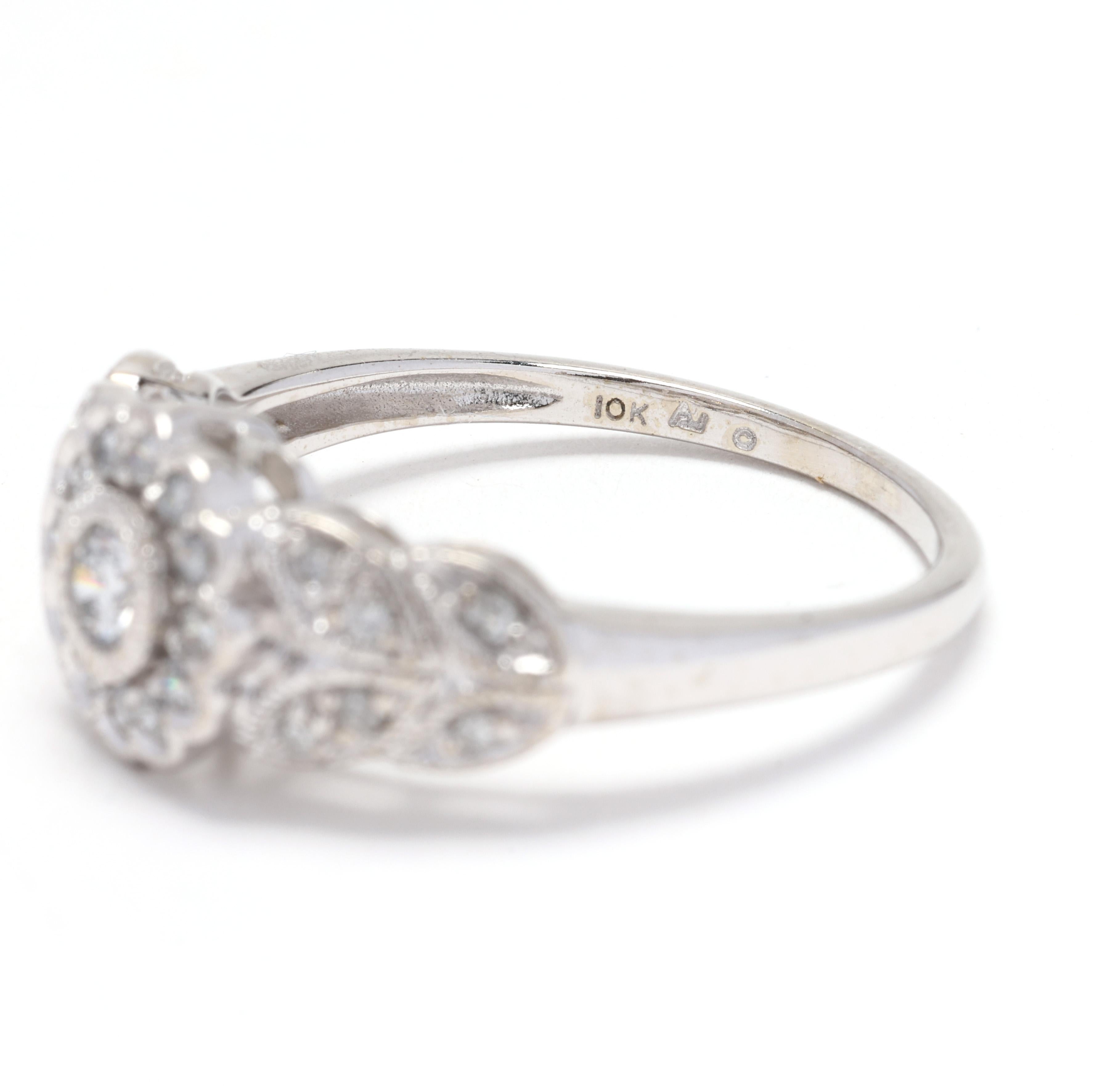 Women's 0.25ctw Diamond Scalloped Flower Ring, 10k White Gold, Ring Size 7