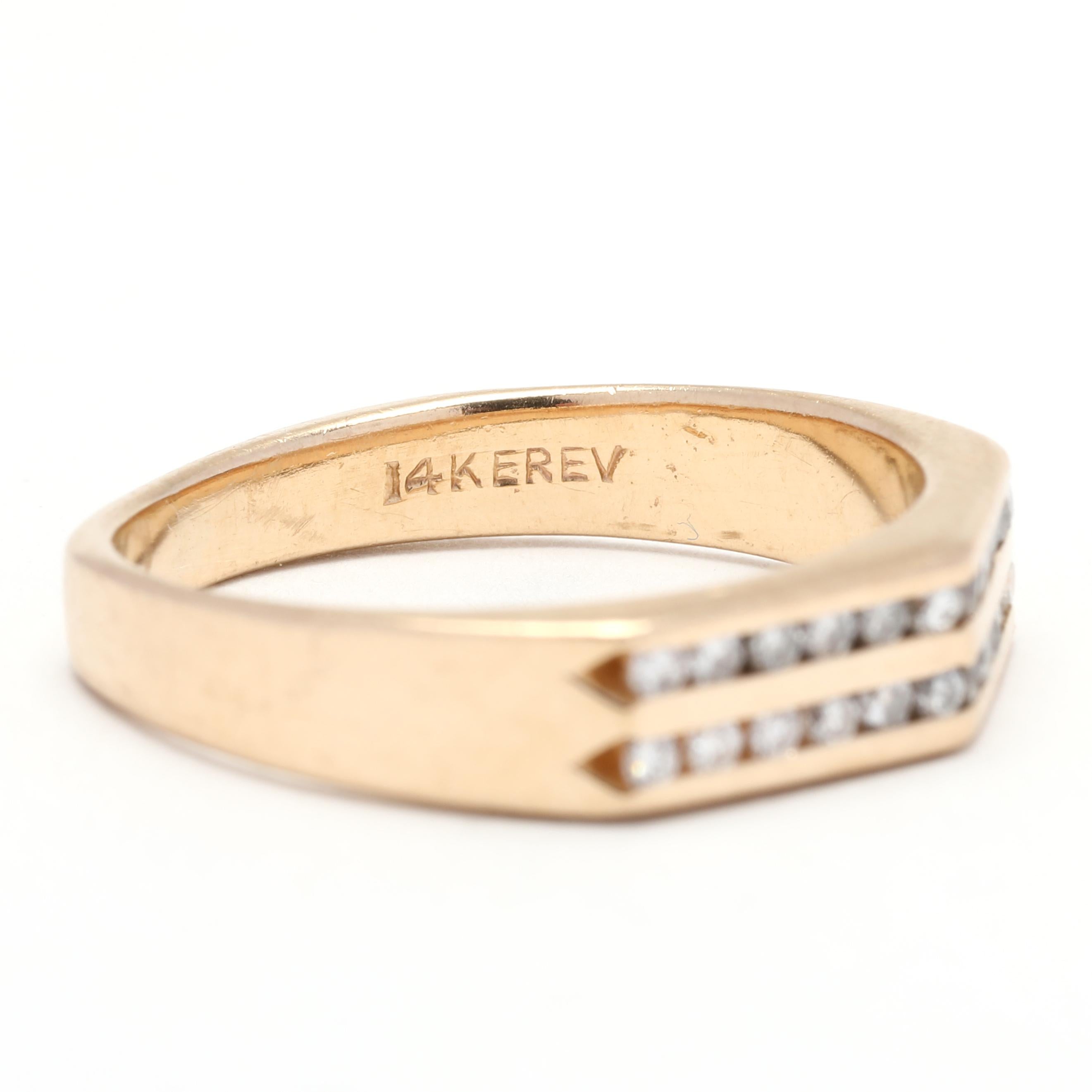 This stunning 0.25ctw double row diamond pyramid band is perfect for adding a touch of sparkle to your hand. Crafted in 14K yellow gold, this stackable ring features a simple, timeless design that can be worn alone or stacked with other rings. The