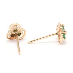 0.25ctw Emerald Studs, 14k Yellow Gold, Circular Earrings, Dainty