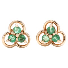 0.25ctw Emerald Studs, 14k Yellow Gold, Circular Earrings, Dainty 0.25ctw Emerald Studs, 14k Yellow Gold, Circular Earrings, Dainty
