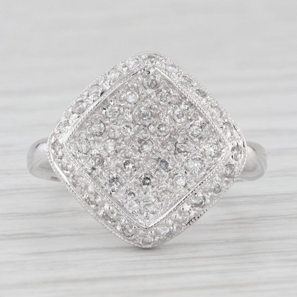 Round Cut 0.25ctw Pave Diamond Halo Ring 18k White Gold Size 4.5 For Sale