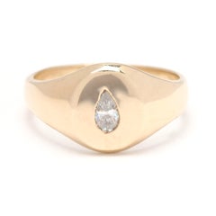 0.25ctw Pear Diamond Signet Ring, 10k Yellow Gold, Ring Size 6.75