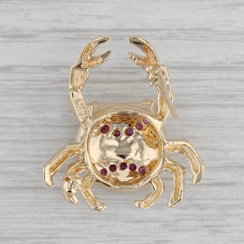 0.25ctw Ruby Diamond Crab Brooch 14k Yellow Gold Nautical Pin In Good Condition In McLeansville, NC
