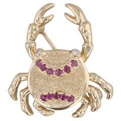 0.25ctw Ruby Diamond Crab Brooch 14k Yellow Gold Nautical Pin